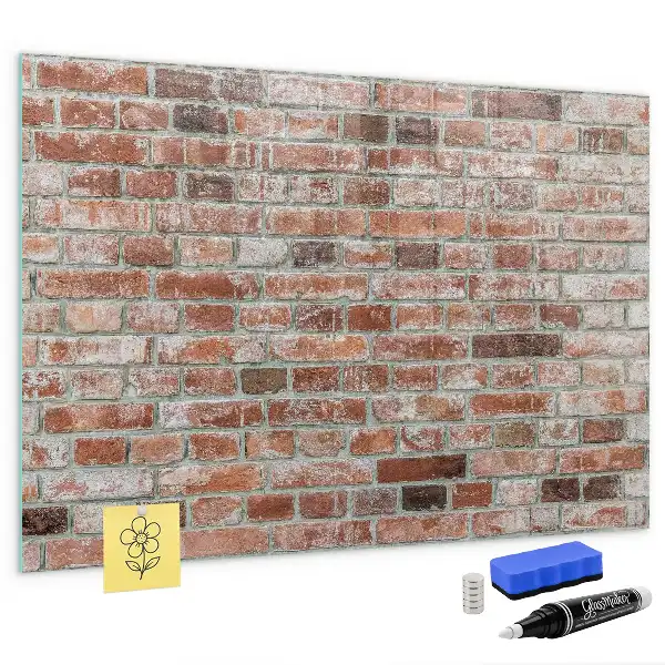 Glazen memobord met print inclusief neodymium magneten met bakstenen muur als motief
