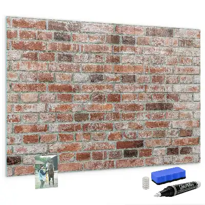 Glazen memobord met print inclusief neodymium magneten met bakstenen muur als motief