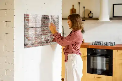Glazen memobord met print inclusief neodymium magneten met bakstenen muur als motief