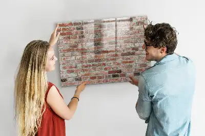 Glazen memobord met print inclusief neodymium magneten met bakstenen muur als motief