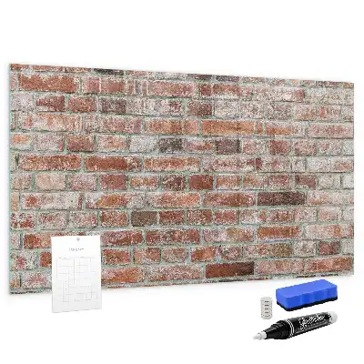 Glazen memobord met print inclusief neodymium magneten met bakstenen muur als motief