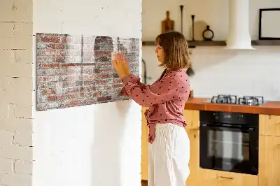 Glazen memobord met print inclusief neodymium magneten met bakstenen muur als motief