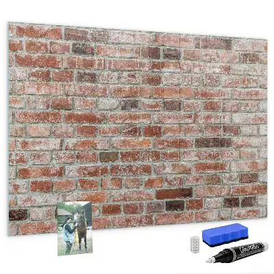 Glazen memobord met print inclusief neodymium magneten met bakstenen muur als motief