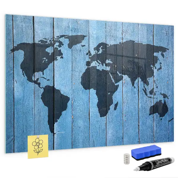 Glazen memobord met wereldkaart print inclusief neodymium magneten
