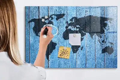 Glazen memobord met wereldkaart print inclusief neodymium magneten