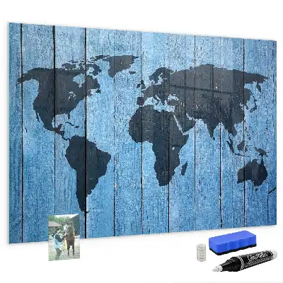 Glazen memobord met wereldkaart print inclusief neodymium magneten