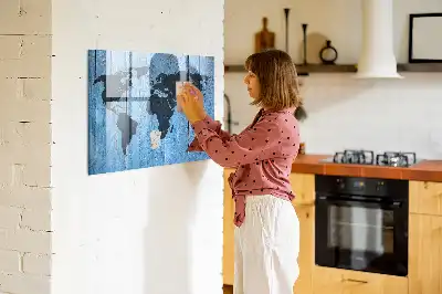 Glazen memobord met wereldkaart print inclusief neodymium magneten