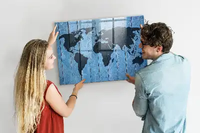 Glazen memobord met wereldkaart print inclusief neodymium magneten