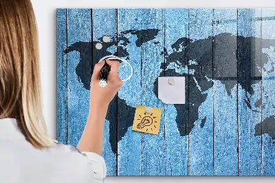 Glazen memobord met wereldkaart print inclusief neodymium magneten