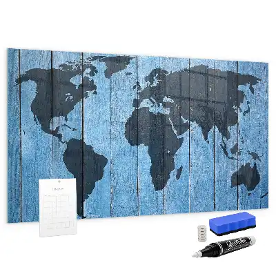 Glazen memobord met wereldkaart print inclusief neodymium magneten