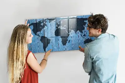 Glazen memobord met wereldkaart print inclusief neodymium magneten