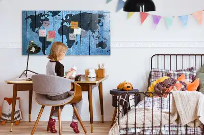 Glazen memobord met wereldkaart print inclusief neodymium magneten