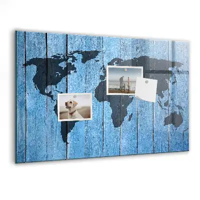 Glazen memobord met wereldkaart print inclusief neodymium magneten