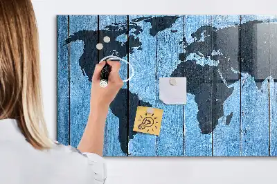 Glazen memobord met wereldkaart print inclusief neodymium magneten