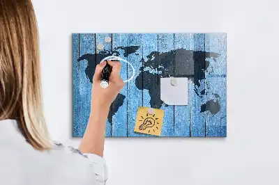 Glazen memobord met wereldkaart print inclusief neodymium magneten