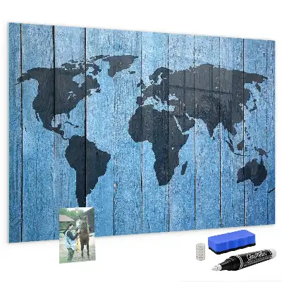 Glazen memobord met wereldkaart print inclusief neodymium magneten