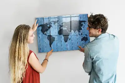 Glazen memobord met wereldkaart print inclusief neodymium magneten