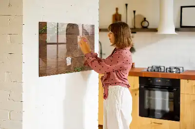 Magnetisch planbord van bedrukt glas rustiek hout design