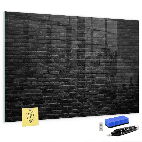 Glazen memobord met print inclusief neodymium magneten donkere bakstenen muur