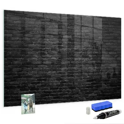 Glazen memobord met print inclusief neodymium magneten donkere bakstenen muur
