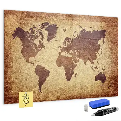 Magnetisch planbord van bedrukt glas met afbeelding van een oude wereldkaart
