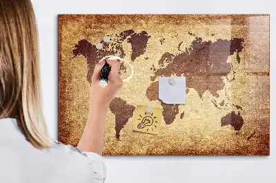 Magnetisch planbord van bedrukt glas met afbeelding van een oude wereldkaart