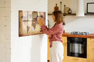 Magnetisch planbord van bedrukt glas met afbeelding van een oude wereldkaart