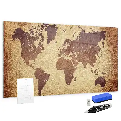 Magnetisch planbord van bedrukt glas met afbeelding van een oude wereldkaart