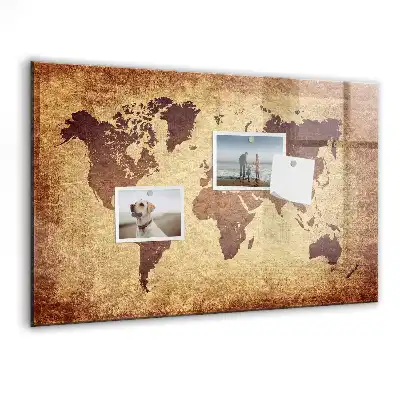 Magnetisch planbord van bedrukt glas met afbeelding van een oude wereldkaart
