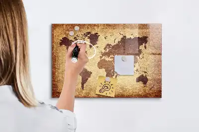 Magnetisch planbord van bedrukt glas met afbeelding van een oude wereldkaart
