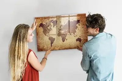 Magnetisch planbord van bedrukt glas met afbeelding van een oude wereldkaart