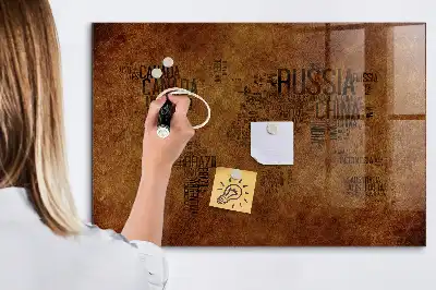 Magnetisch glazen planbord met wereldkaart met landnamen