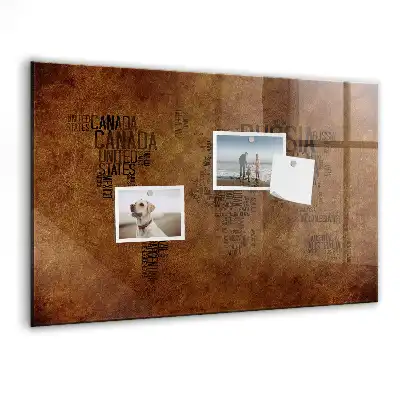 Magnetisch glazen planbord met wereldkaart met landnamen