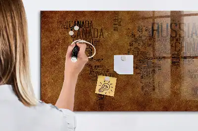 Magnetisch glazen planbord met wereldkaart met landnamen