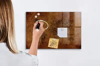 Magnetisch glazen planbord met wereldkaart met landnamen