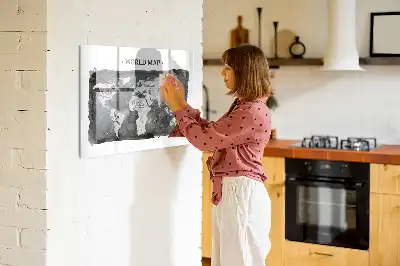 Glazen memobord met wereldkaartprint inclusief neodymium magneten