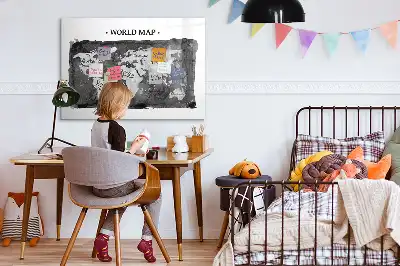 Glazen memobord met wereldkaartprint inclusief neodymium magneten
