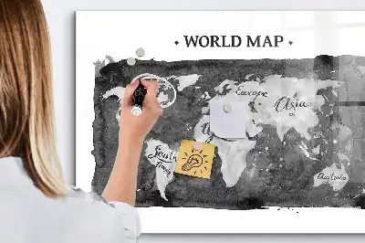 Glazen memobord met wereldkaartprint inclusief neodymium magneten