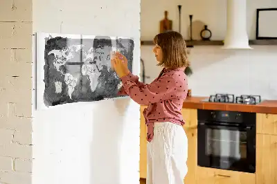 Glazen memobord met wereldkaartprint inclusief neodymium magneten
