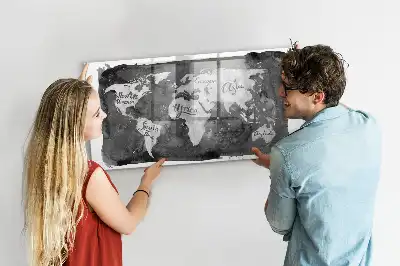 Glazen memobord met wereldkaartprint inclusief neodymium magneten