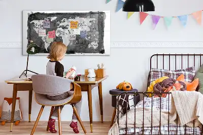 Glazen memobord met wereldkaartprint inclusief neodymium magneten