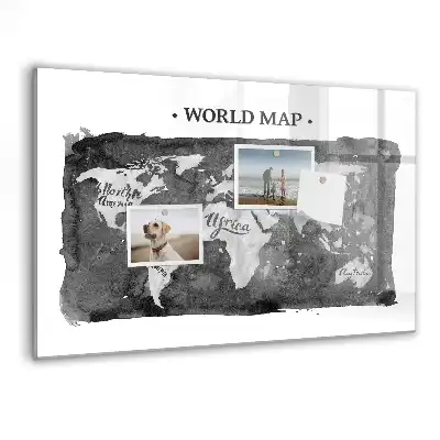 Glazen memobord met wereldkaartprint inclusief neodymium magneten