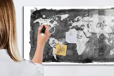 Glazen memobord met wereldkaartprint inclusief neodymium magneten