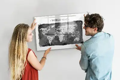 Glazen memobord met wereldkaartprint inclusief neodymium magneten
