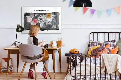 Glazen memobord met wereldkaartprint inclusief neodymium magneten