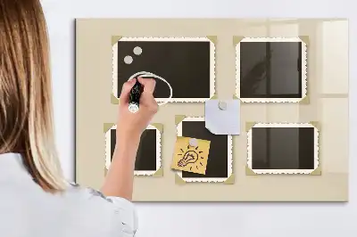 Magnetisch planbord van bedrukt glas uitvoering retro frames