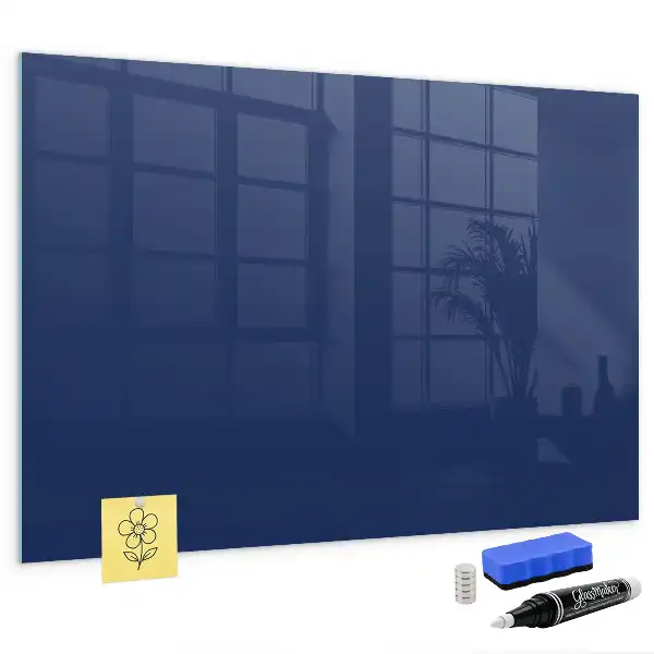 Glazen memobord met print inclusief neodymium magneten blauw