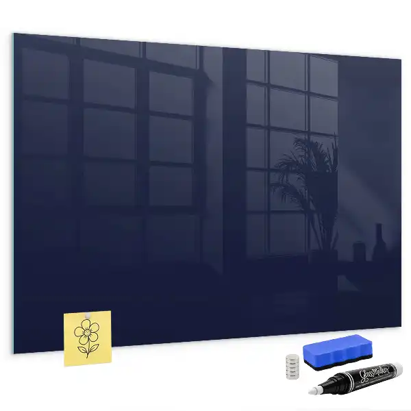 Glazen memobord met print inclusief neodymium magneten donker marineblauw