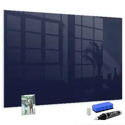 Glazen memobord met print inclusief neodymium magneten donker marineblauw