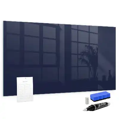 Glazen memobord met print inclusief neodymium magneten donker marineblauw
